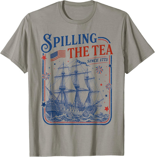 Spilling The Tea Since 1773 Vintage Us History Teacher T-Shirt - T-Shirt | Sand
