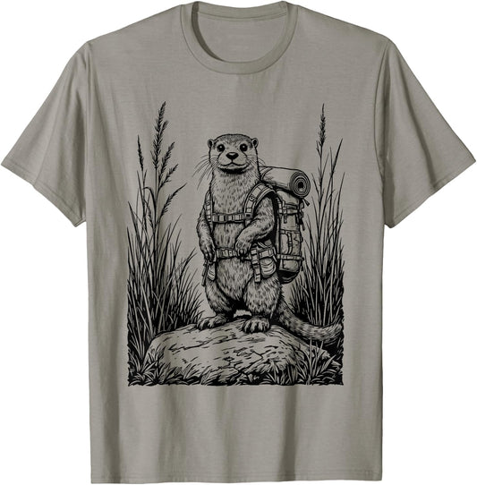 Hiking, Otter, Funny Cottagecore Backpacker & Backpacking T-Shirt - T-Shirt | Sand