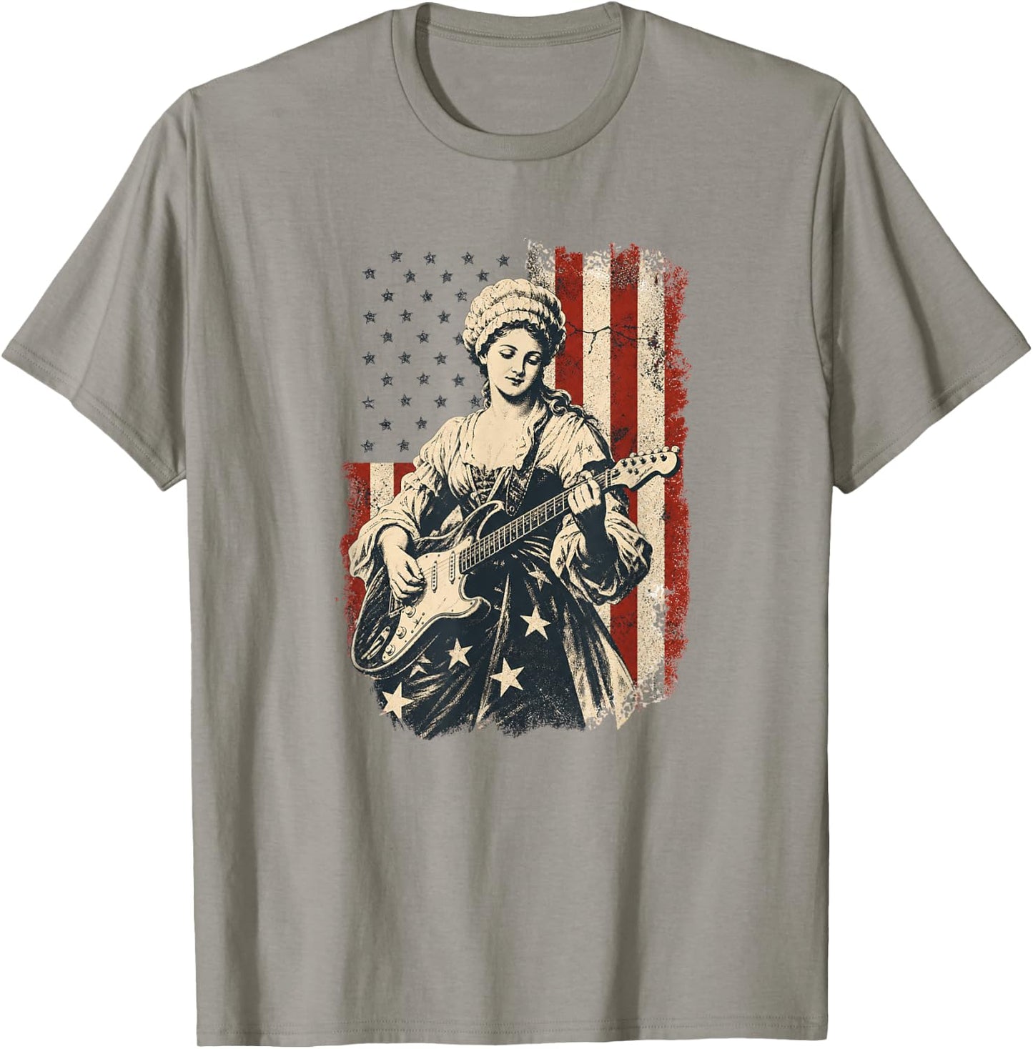 Betsy Ross Playing Guitar American Flag T-Shirt - T-Shirt | Sand