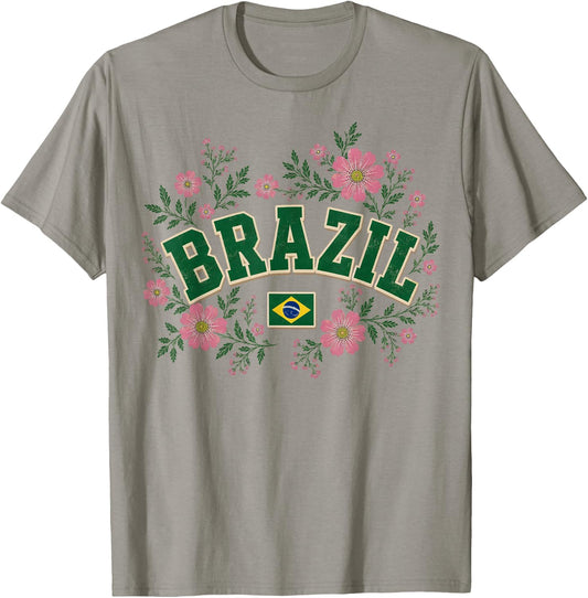 Brazil Floral Vintage Country Pride T-Shirt - T-Shirt | Sand