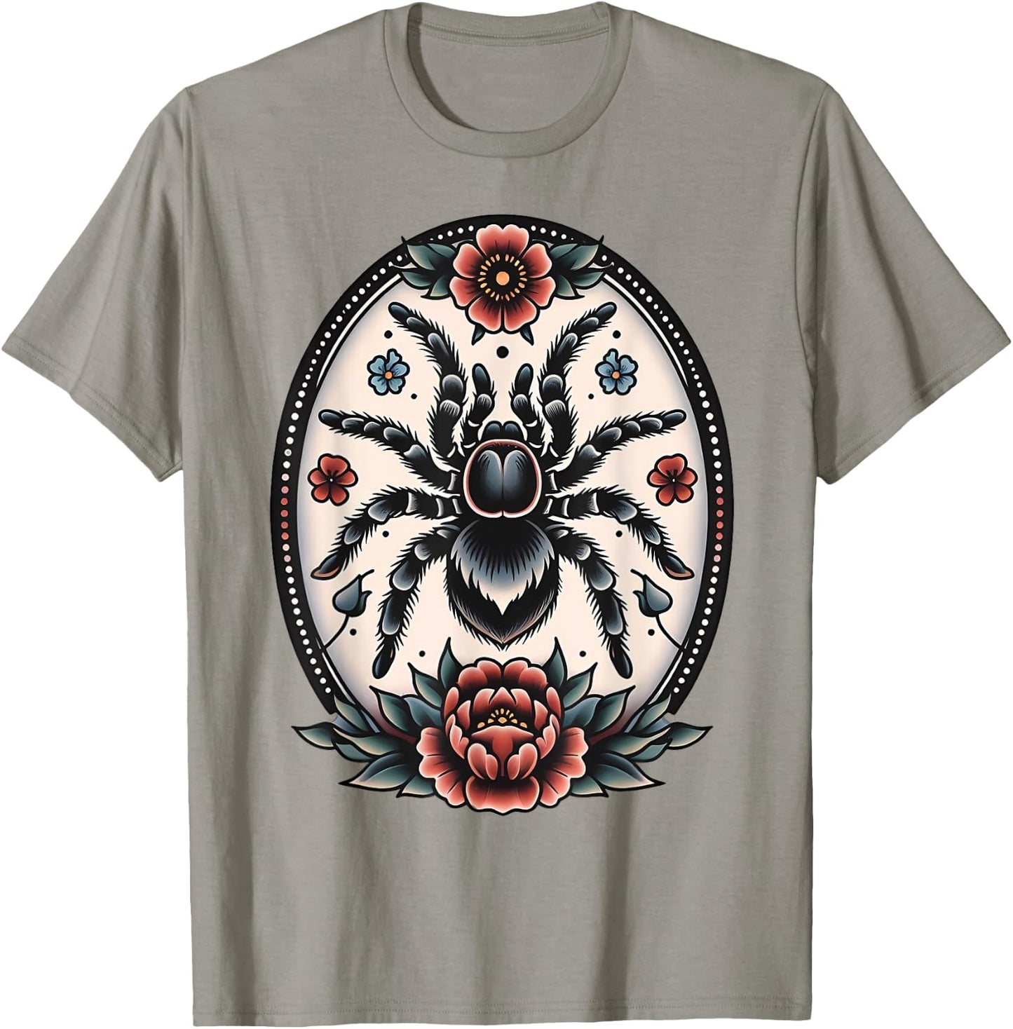 Traditional Floral Tarantula Retro Graphic For Spider Lovers T-Shirt - T-Shirt | Sand