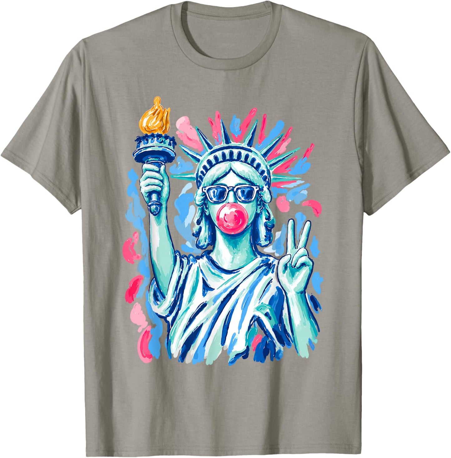 Statue of Liberty Blowing Bubble Gum Funny 4th of July Women T-Shirt - T-Shirt | Sand