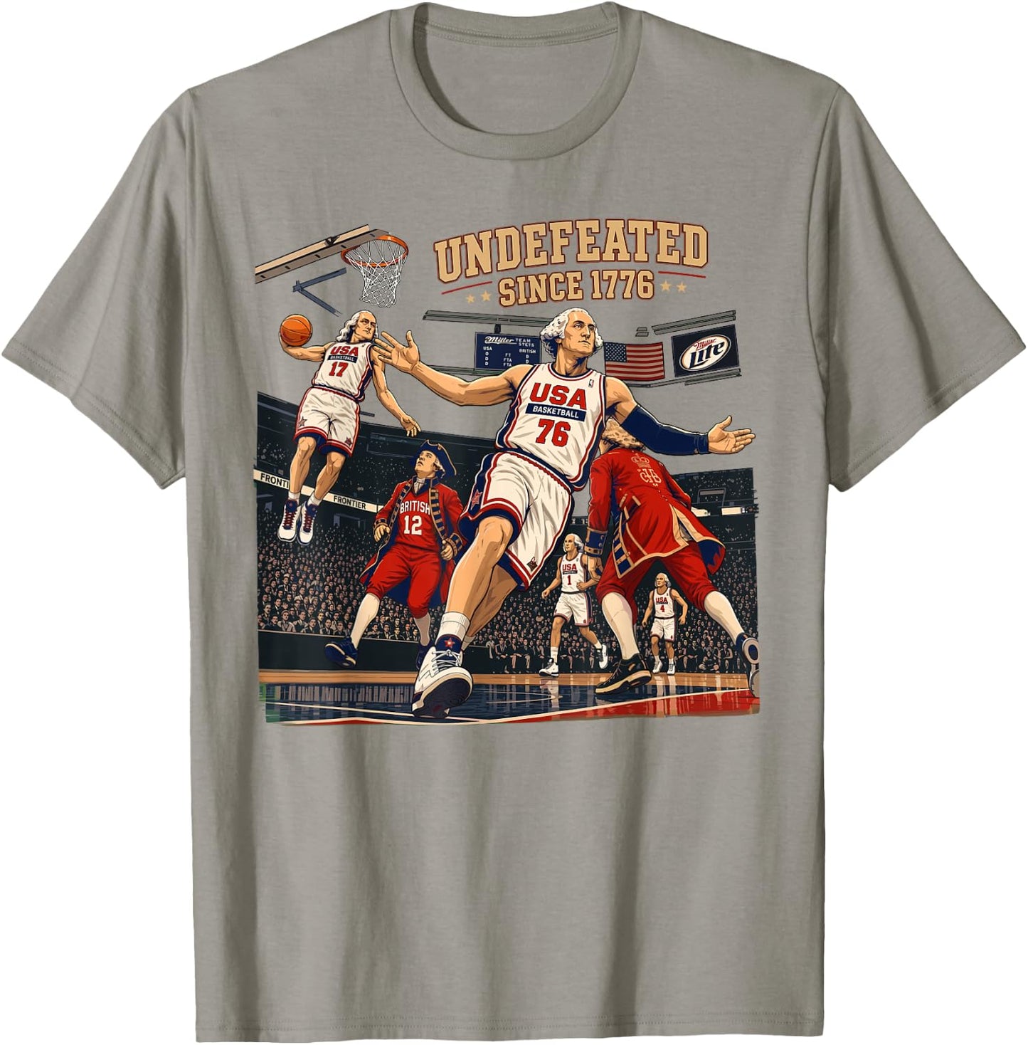 Undefeated Since 1776 Basketball Fouding Father 4th of July T-Shirt - T-Shirt | Sand