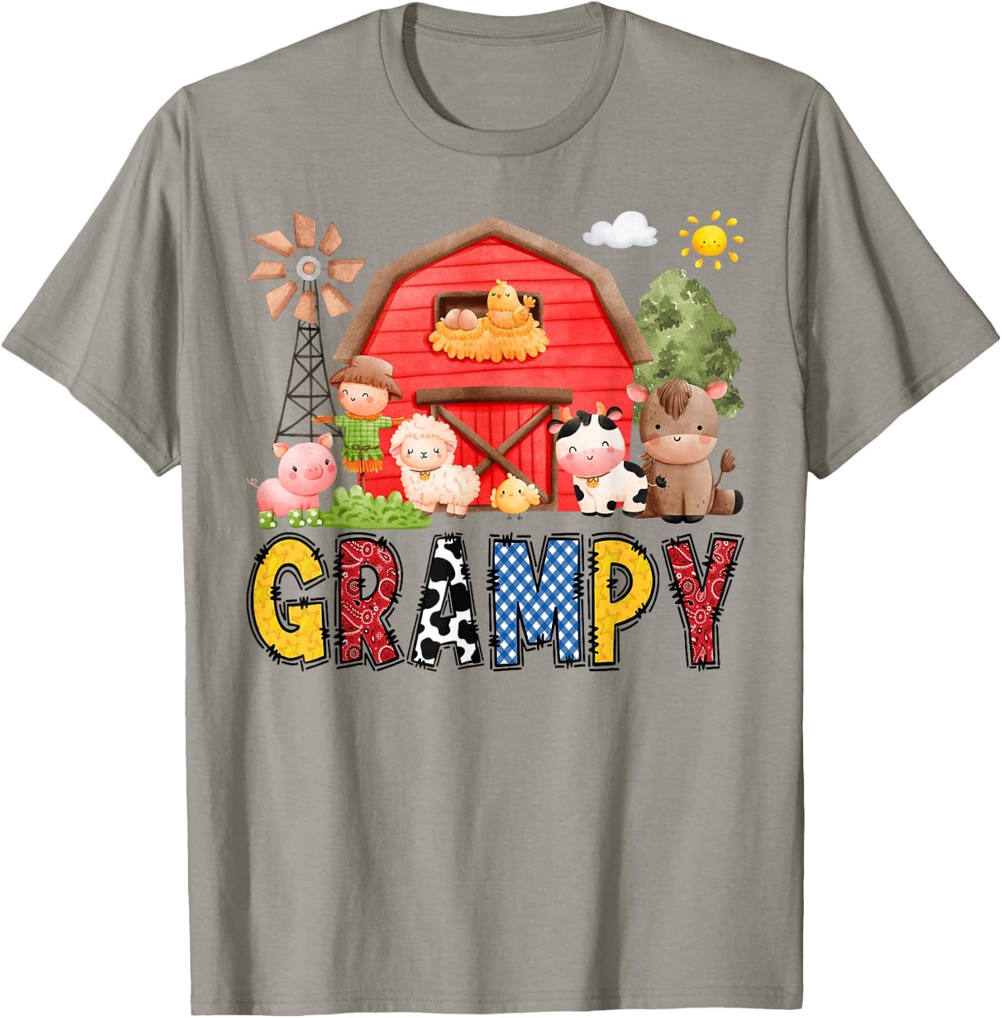 Grampy Farm Cow Birthday Boy Matching Family Matching T-Shirt - T-Shirt | Sand