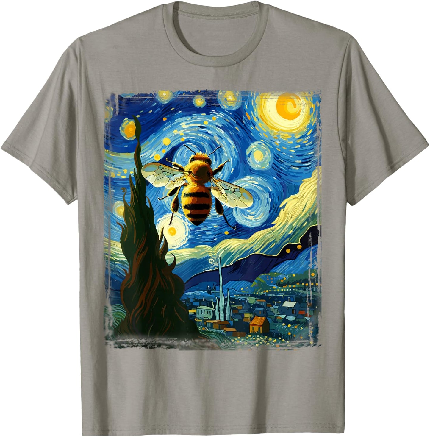 Apiarist Artistic Bee Gear Van Gogh Style Starry Night Bee T-Shirt - T-Shirt | Sand