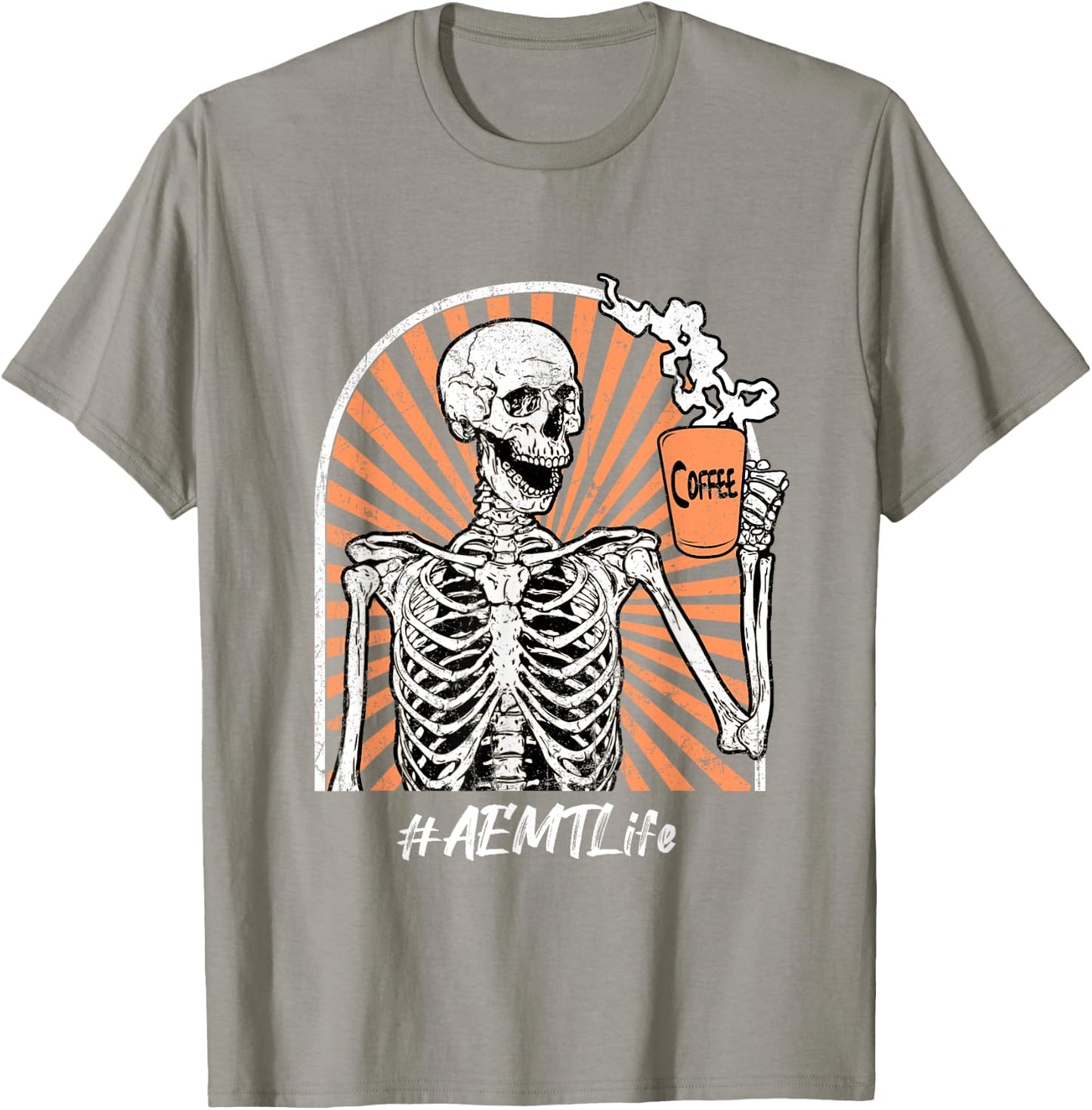 AEMT Life Coffee Skeleton Exhausted Funny T-Shirt - T-Shirt | Sand
