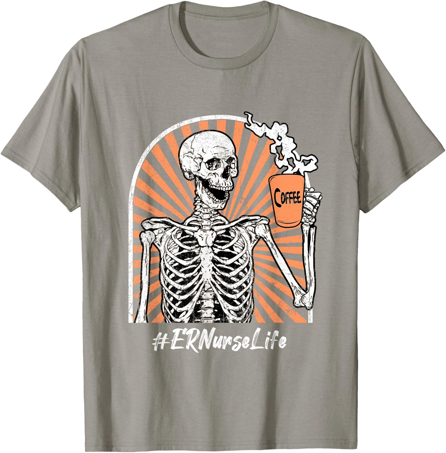 ER Emergency Room Nurse Life Coffee Skeleton Exhausted T-Shirt - T-Shirt | Sand