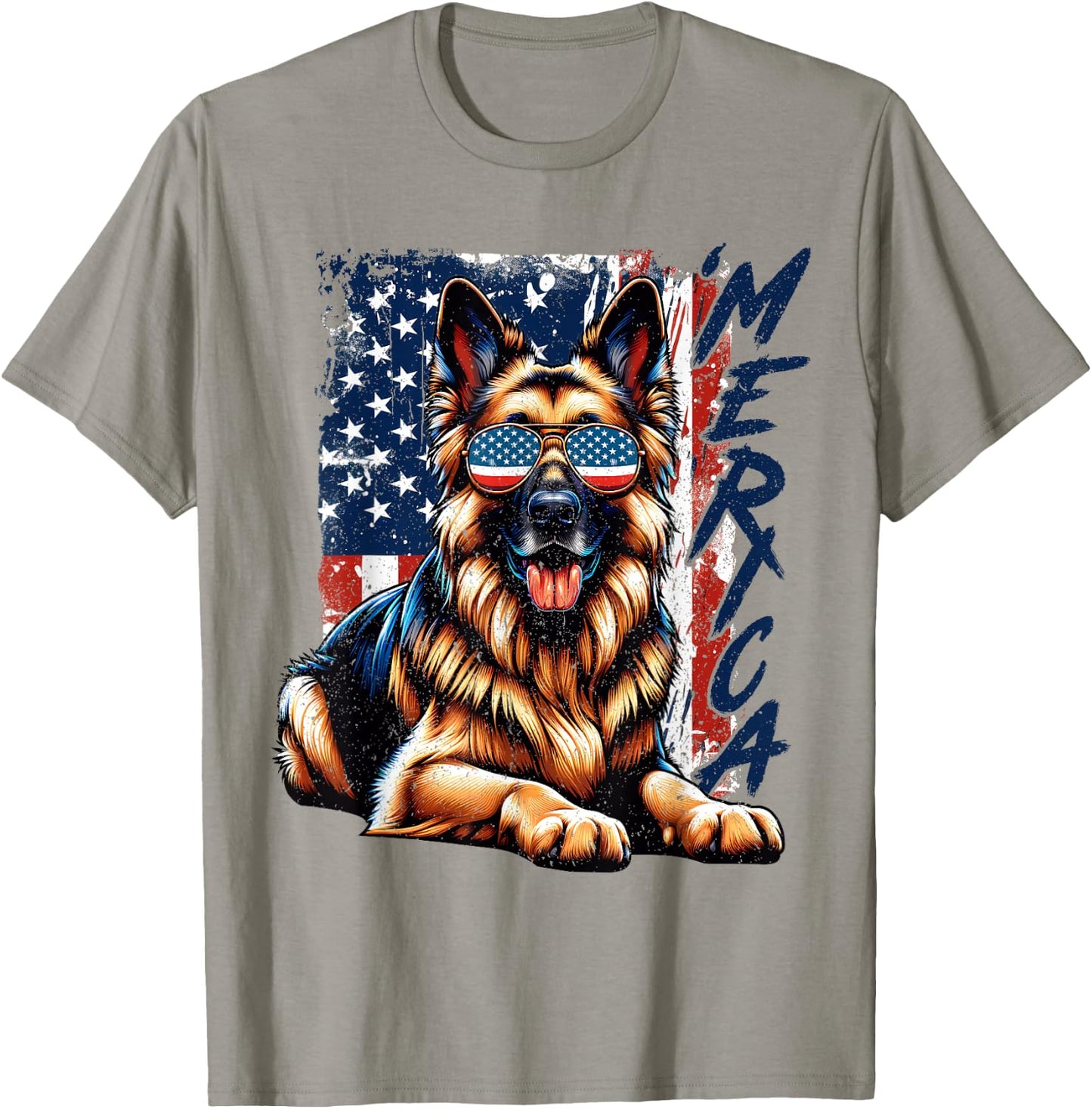 'Merica German Shepherd USA Flag Sunglasses Patriotic Pets T-Shirt - T-Shirt | Sand
