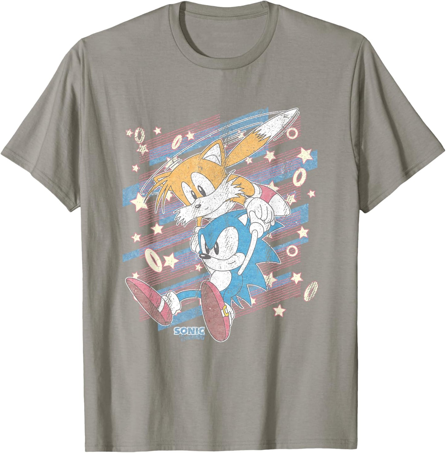 Sonic The Hedgehog Sonic & Tails Americana Distressed Logo T-Shirt - T-Shirt | Sand