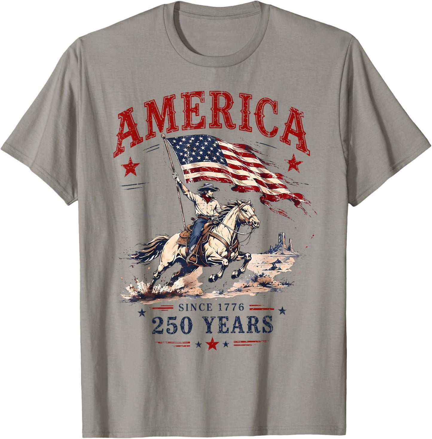 250 Years America 1776 2026 Patriotic Cowboy 4th July 250th T-Shirt - T-Shirt | Sand