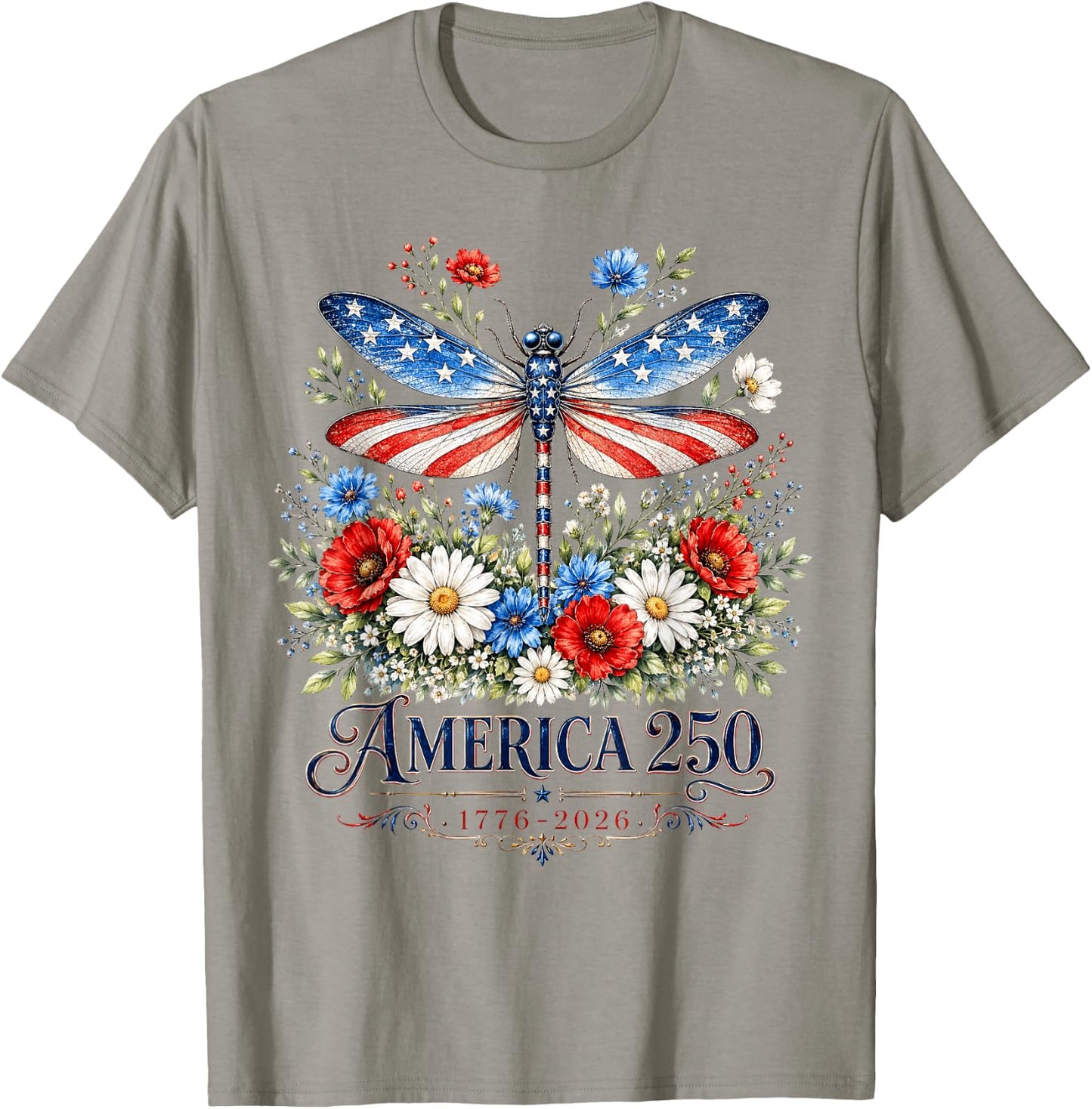 250th Anniversary Dragonfly USA Flag Patriotic 4th of July T-Shirt - T-Shirt | Sand
