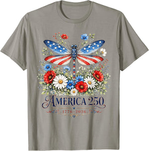 250th Anniversary Dragonfly USA Flag Patriotic 4th of July T-Shirt - T-Shirt | Sand
