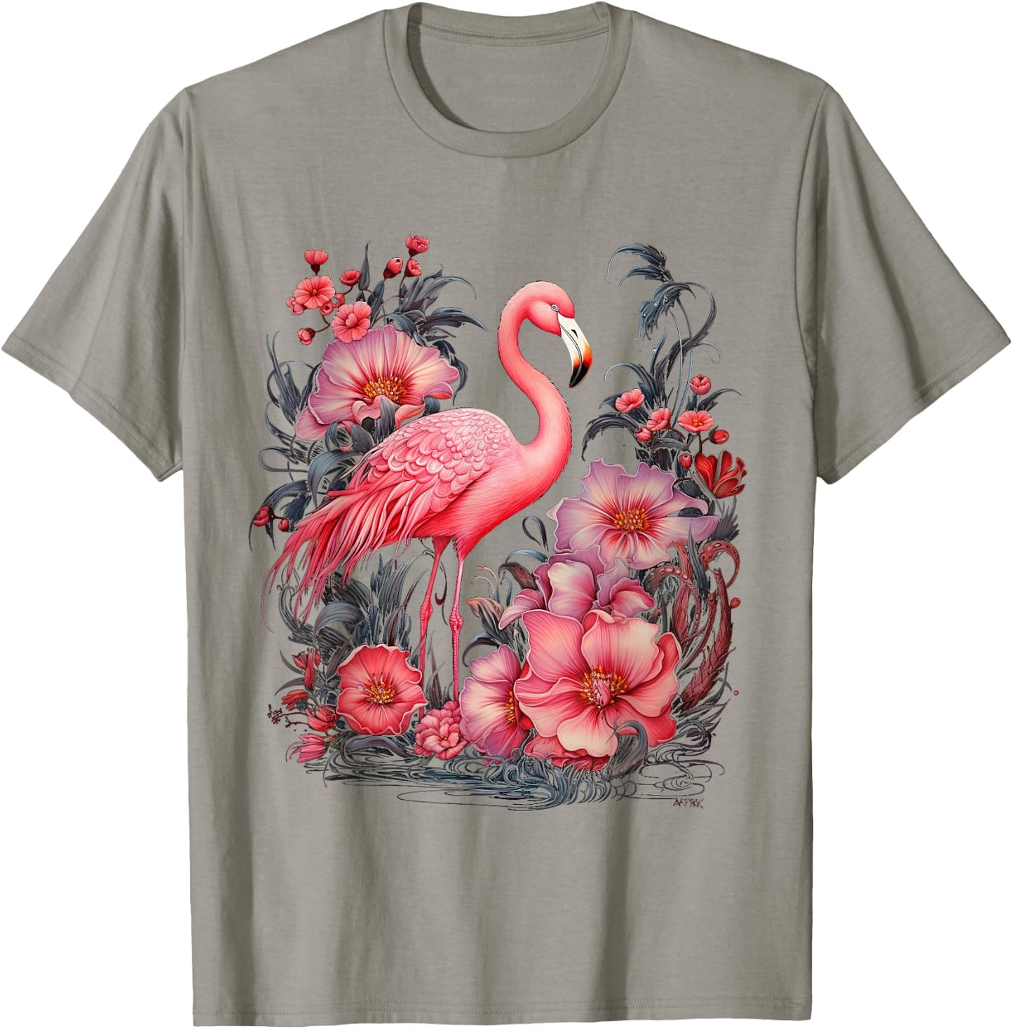 Flamingo and Flowers Floral Flamingos pink T-Shirt - T-Shirt | Sand