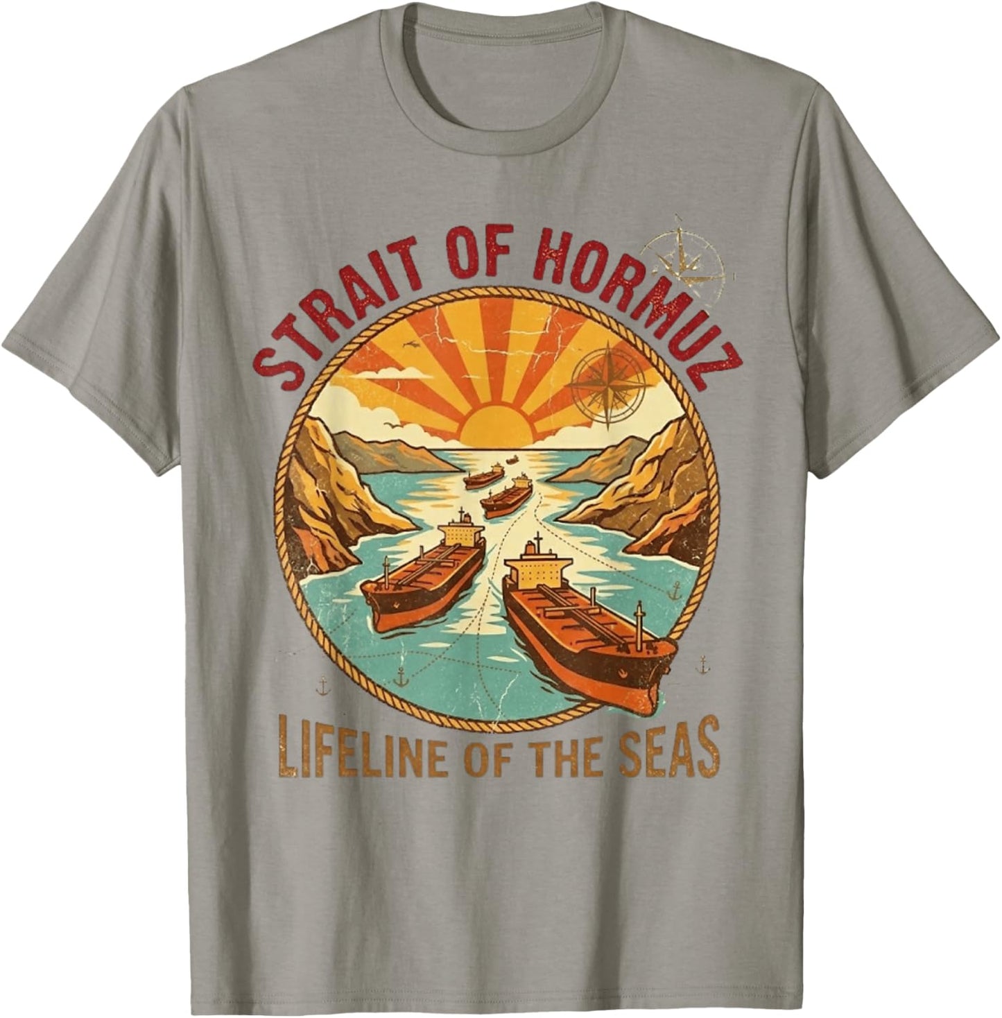 Vintage Strait of Hormuz | Retro 70s Maritime Travel T-Shirt - T-Shirt | Sand