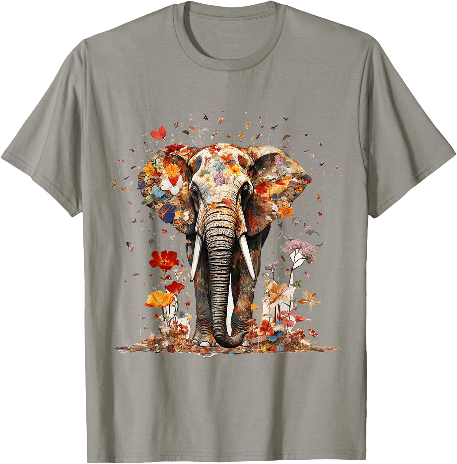Elephant Butterfly Abstract Nature Animal Art Elephant , white, S T-Shirt - T-Shirt | Sand