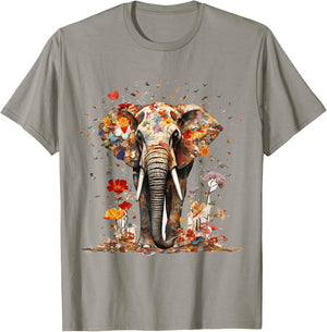 Elephant Butterfly Abstract Nature Animal Art Elephant , white, S T-Shirt - T-Shirt | Sand