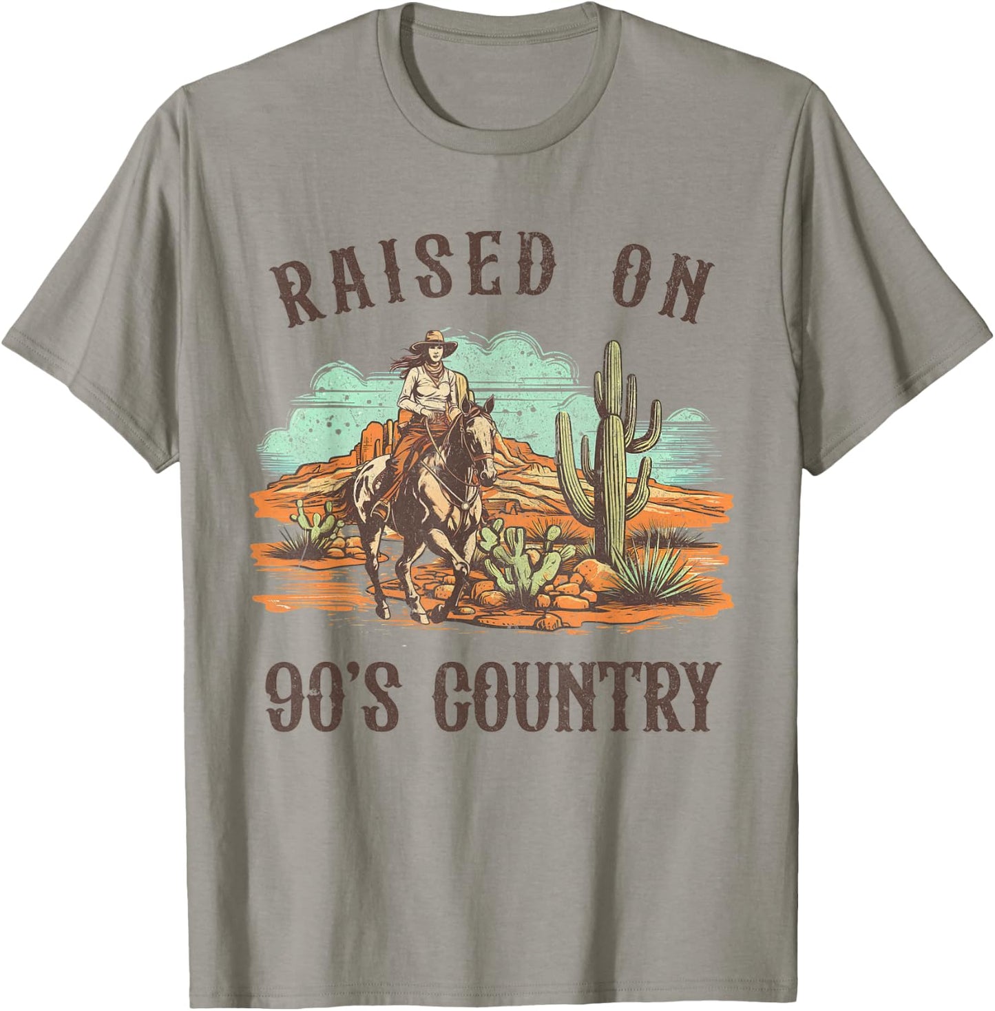 Raised On 90's Country Music Western Life Rodeo Cowgirls T-Shirt - T-Shirt | Sand