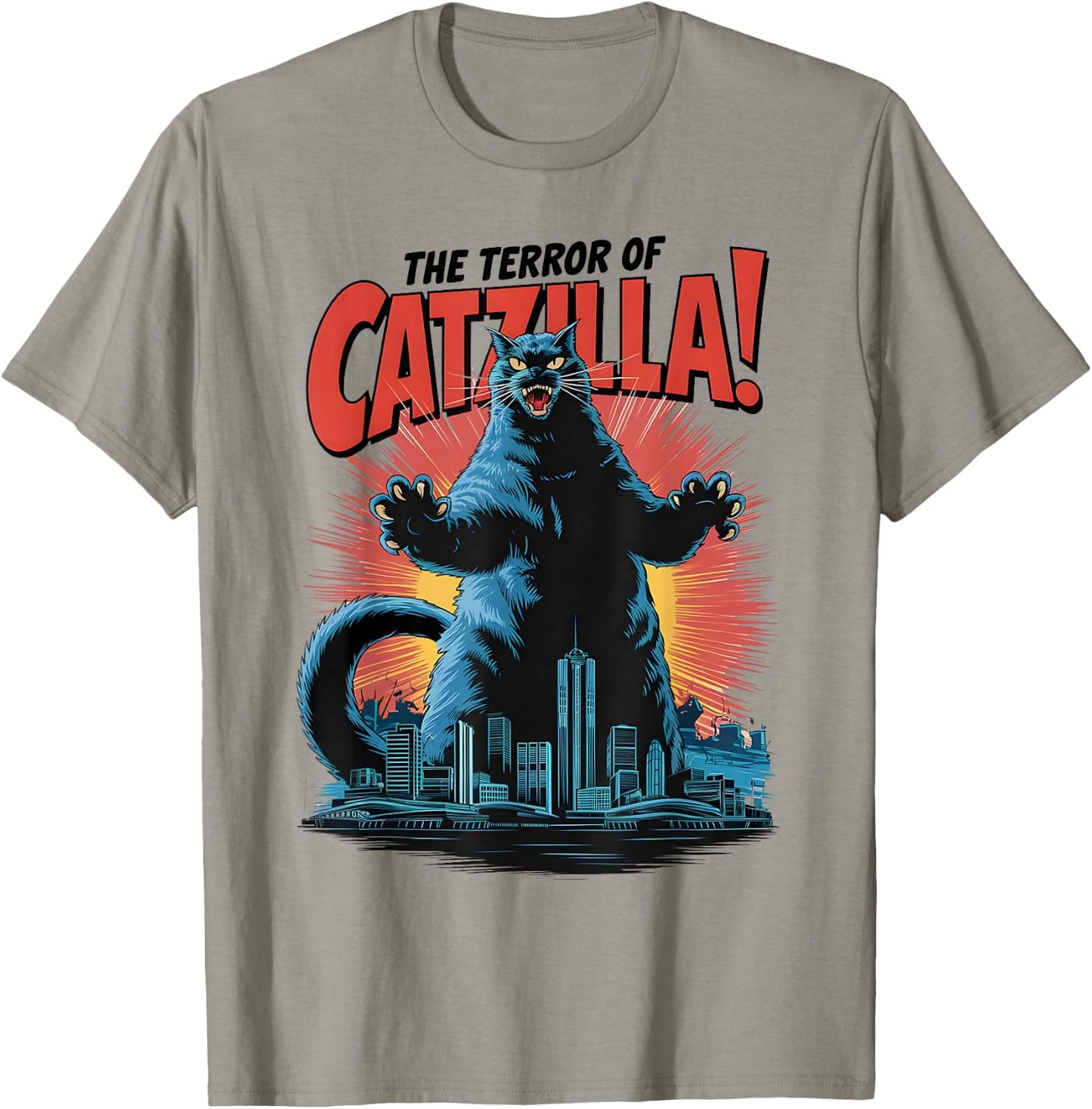 Terror of Vintage Catzilla Cat Spooky Cat Halloween T-Shirt - T-Shirt | Sand