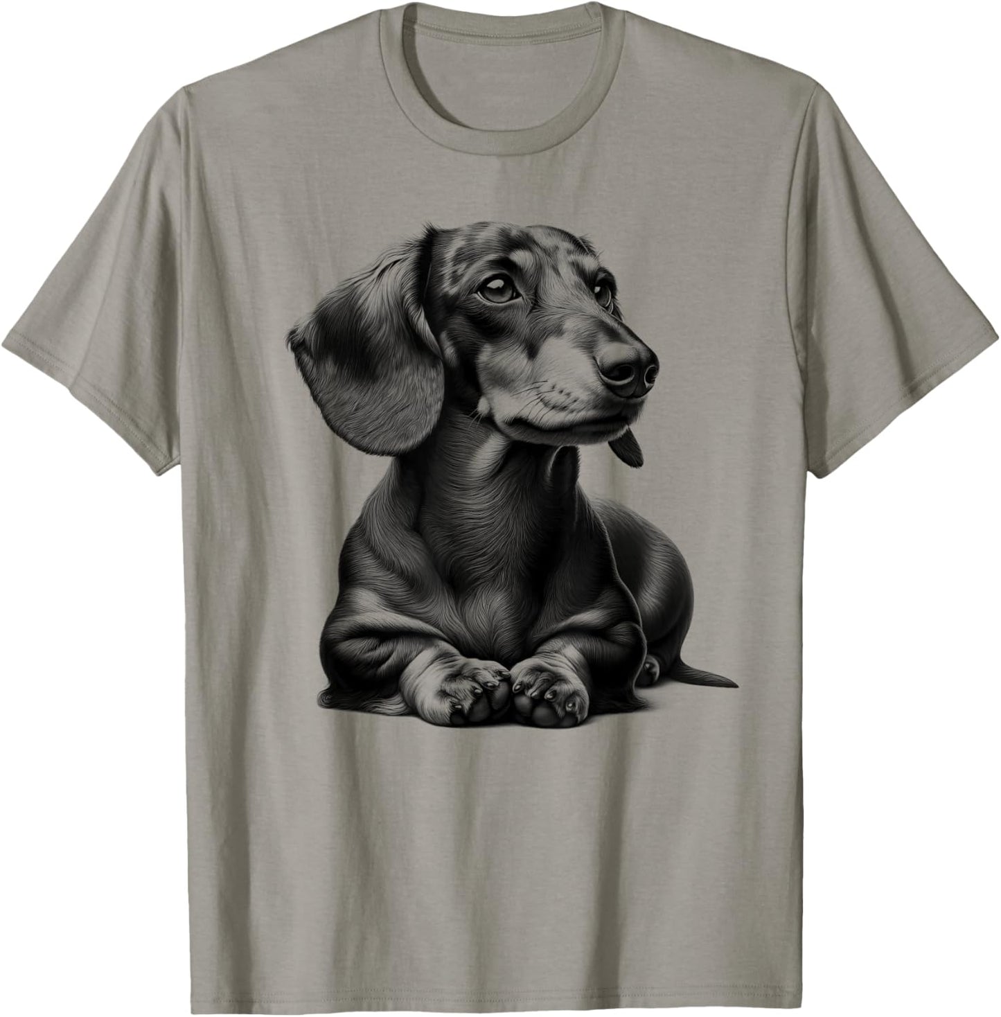 Super Cute Dachshund in Lying Pose as Cool Portrait , gray T-Shirt - T-Shirt | Sand