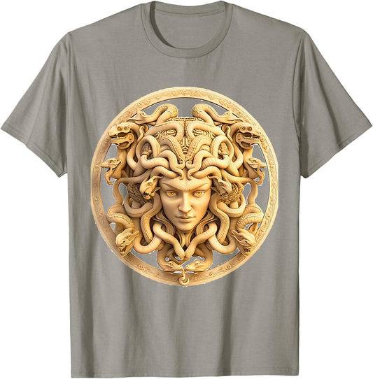 Medusahead Greek Mythology Ancient Snake Hair T-Shirt - T-Shirt | Sand