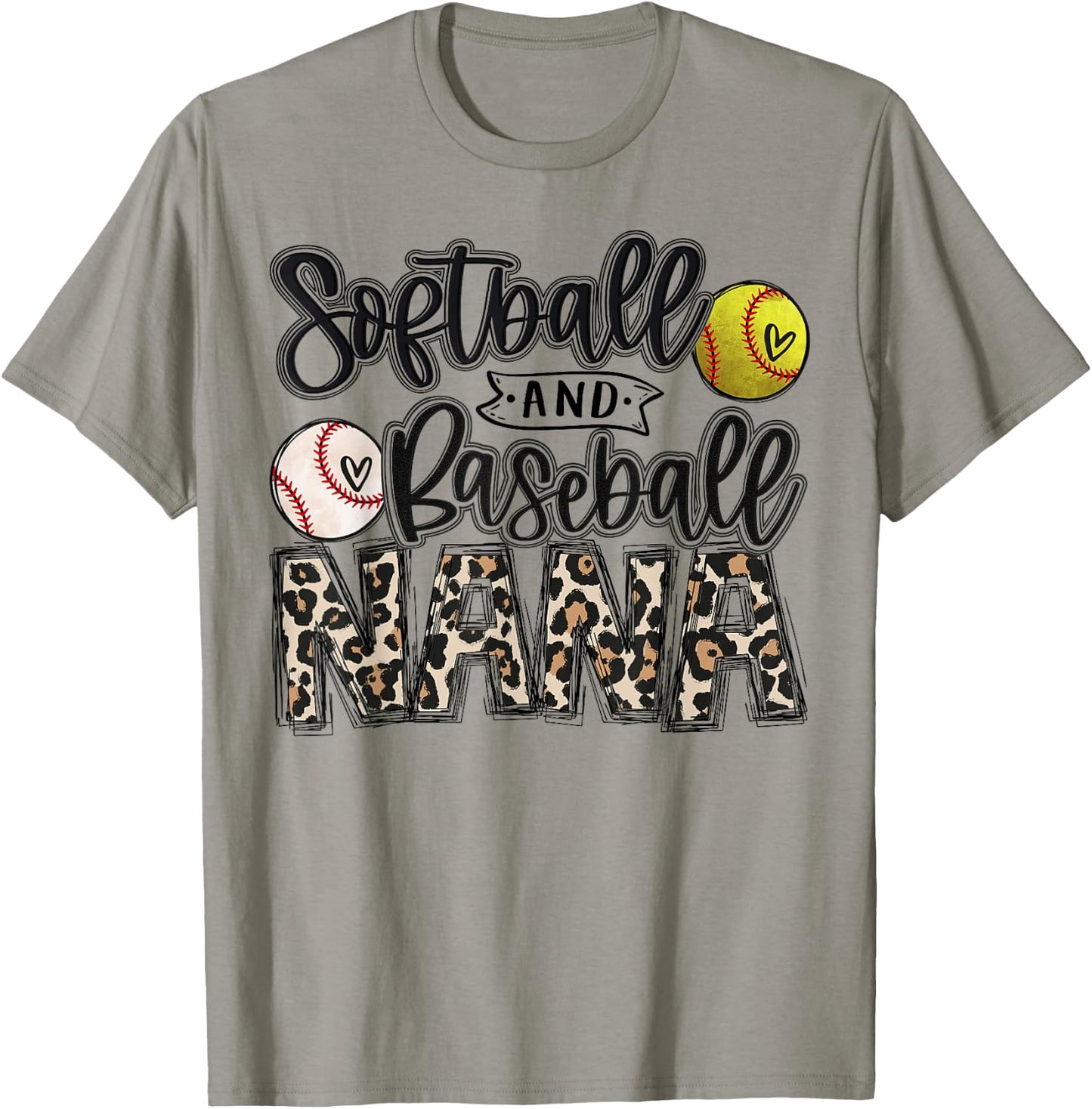 Baseball And Softball Nana of Both Girl Boy Nephew Leopard T-Shirt - T-Shirt | Sand