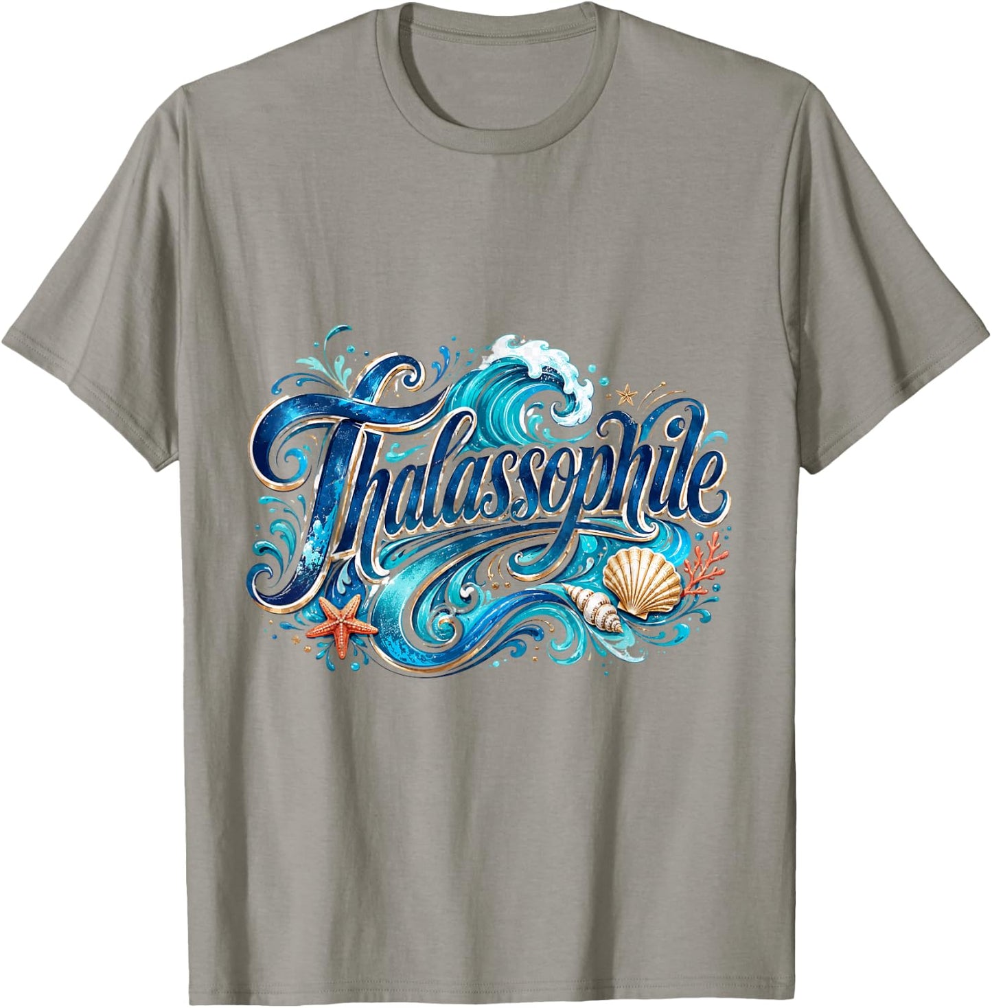 Thalassophile Sea Waves and Seashell Art T-Shirt - T-Shirt | Sand
