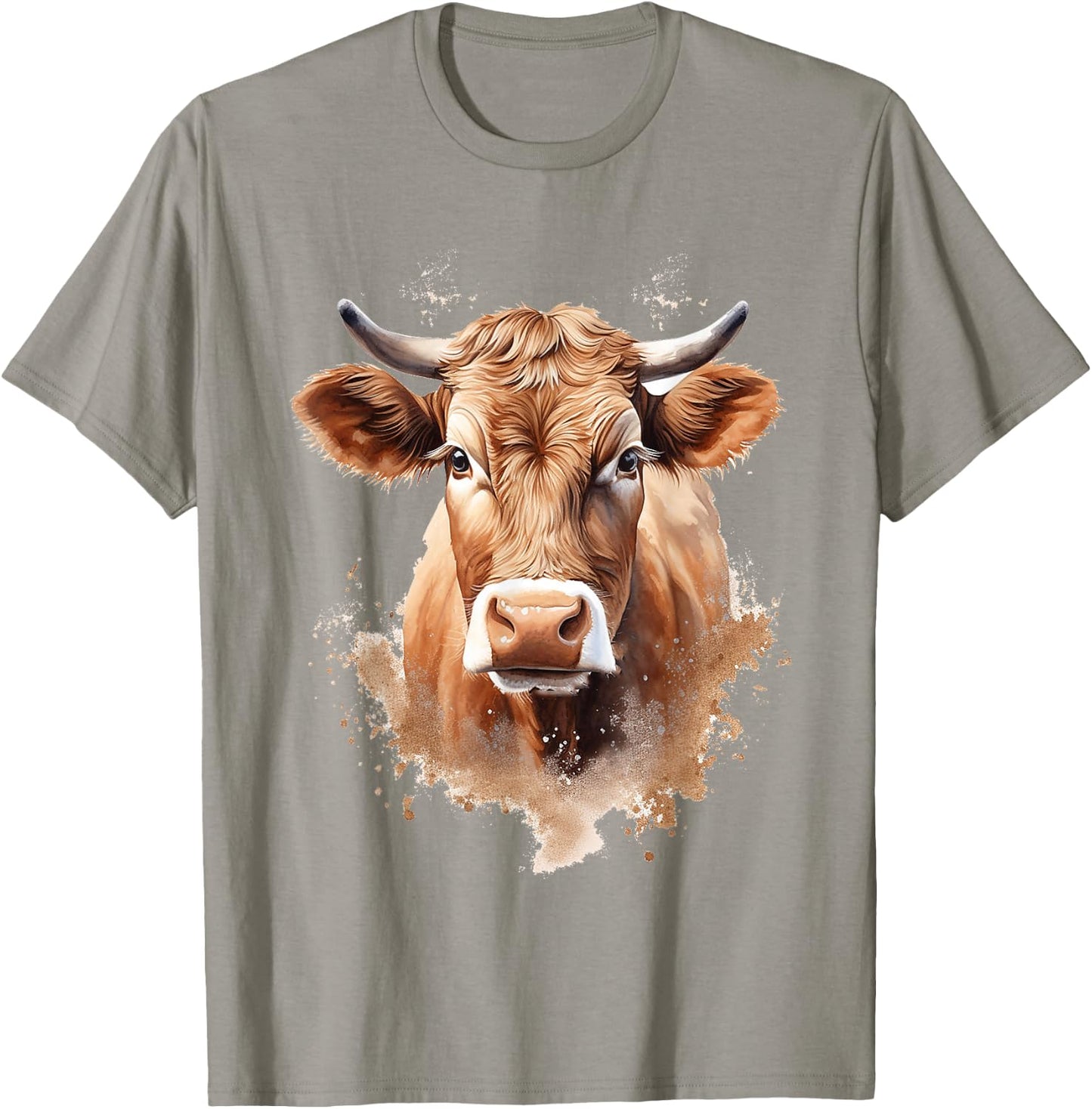Cow Animal Painting Graphic Portrait Artwork Face Cow , White T-Shirt - T-Shirt | Sand