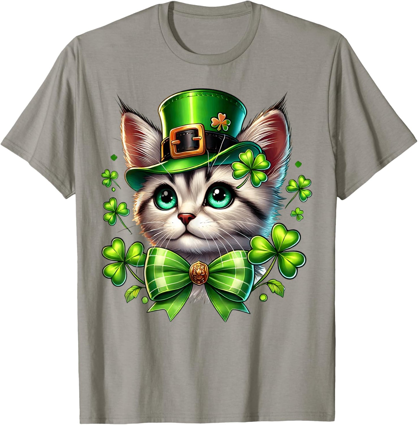 Leprechaun Cat St Patricks Day Coquette Bow Shamrock Graphic T-Shirt - T-Shirt | Sand
