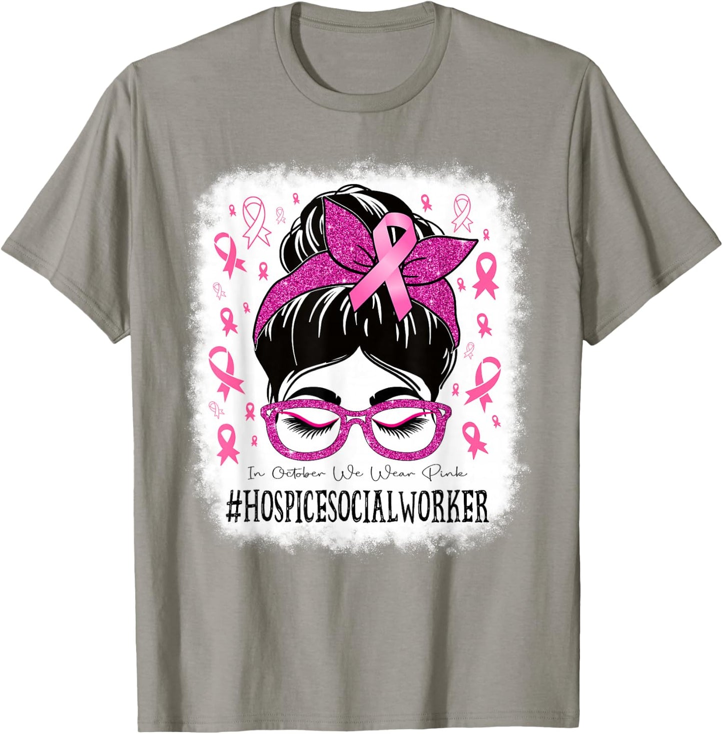 Hospice Social Worker Women Breast Cancer Awareness T-Shirt - T-Shirt | Sand