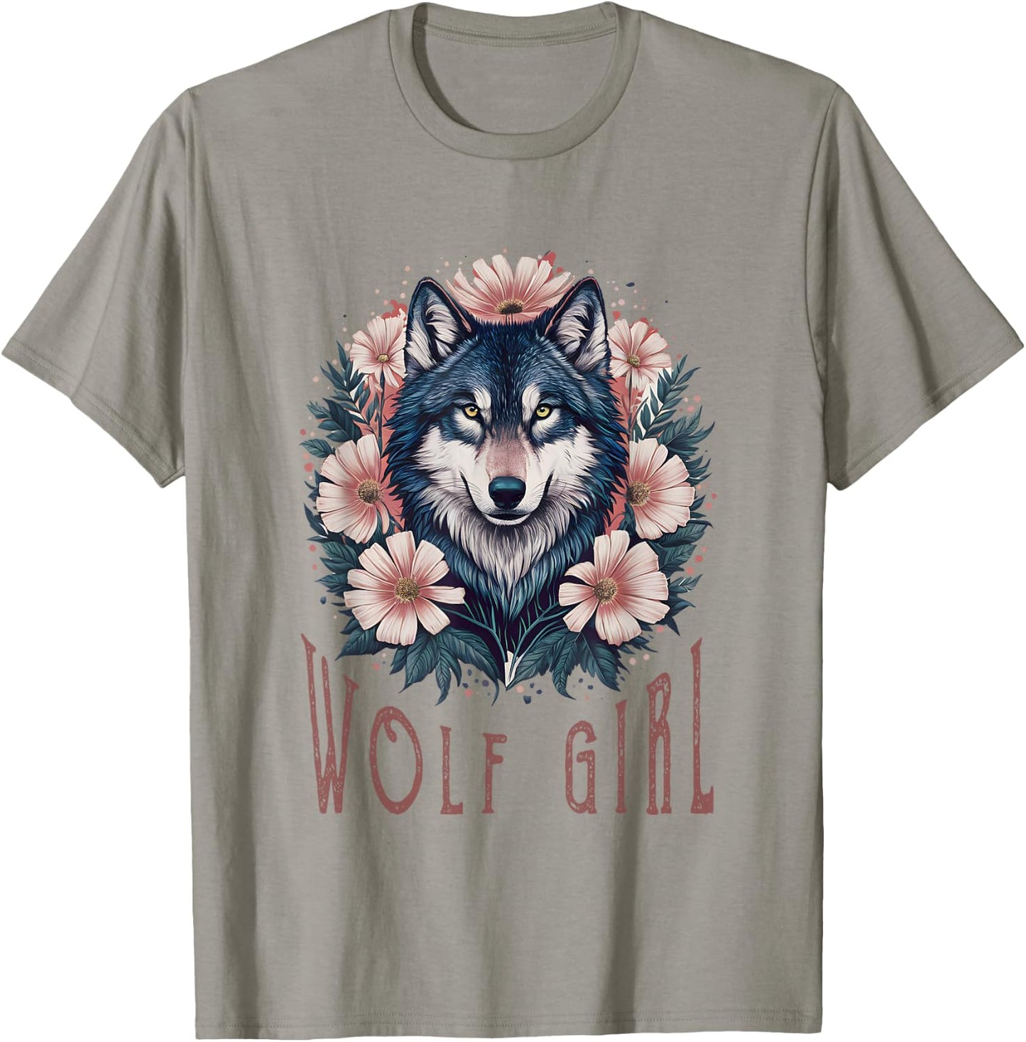 Wolf Girl Loves Wolves Kids Vintage Wolf Floral T-Shirt - T-Shirt | Sand