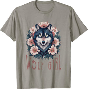 Wolf Girl Loves Wolves Kids Vintage Wolf Floral T-Shirt - T-Shirt | Sand