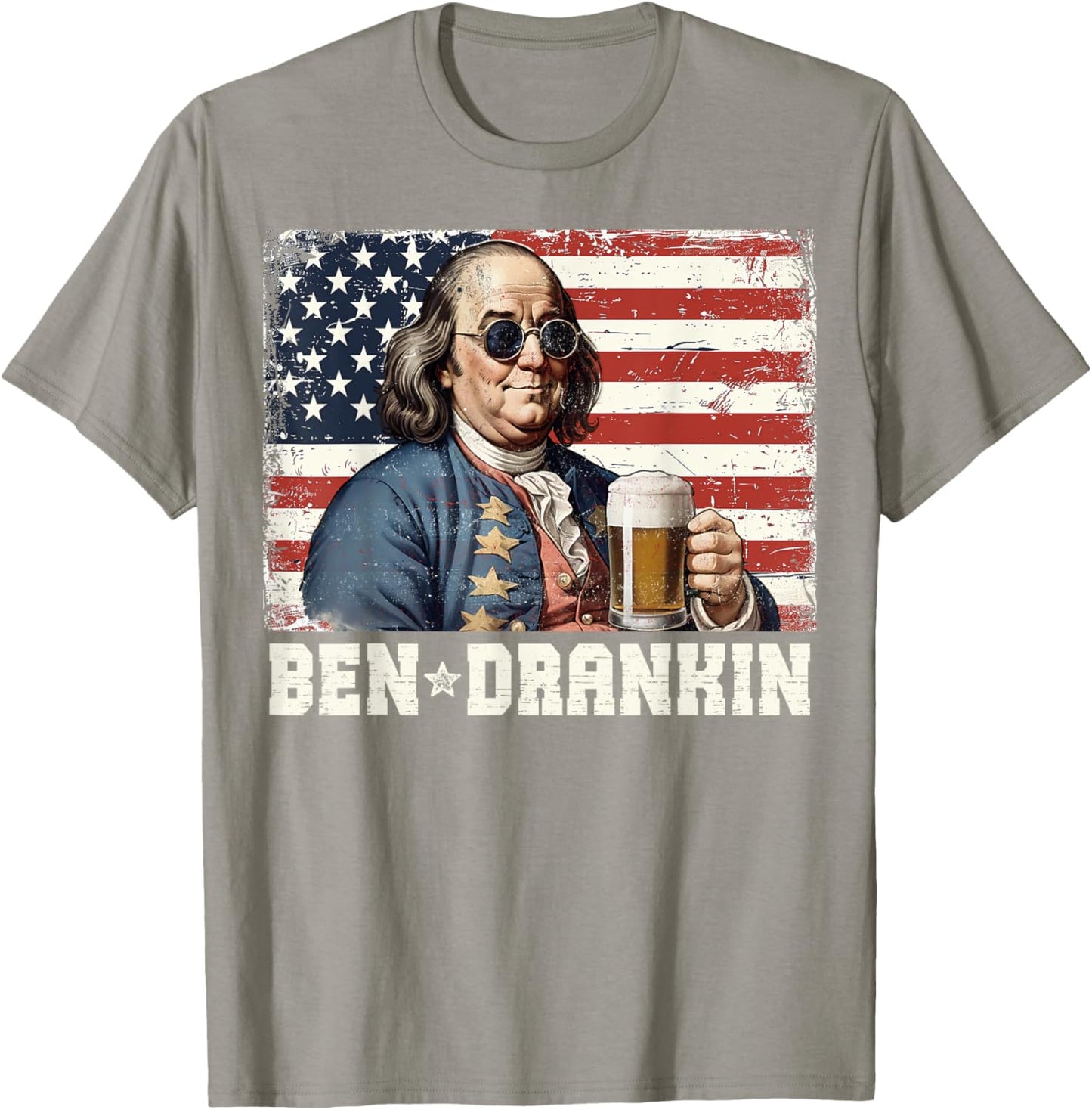 Ben Drankin Beer 4th of July Vintage Flag Funny Women Men T-Shirt - T-Shirt | Sand