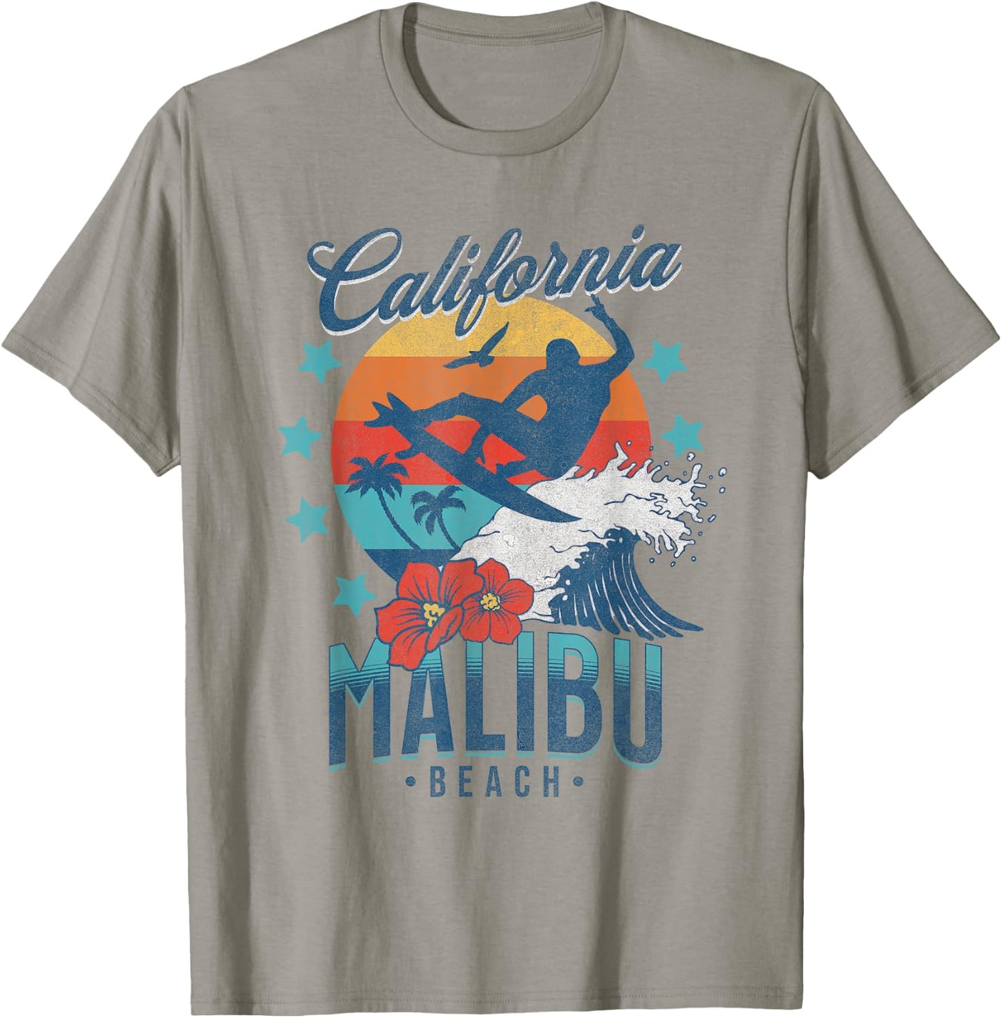 Malibu Beach California Surfing Vintage Vacation Retro Surf T-Shirt - T-Shirt | Sand