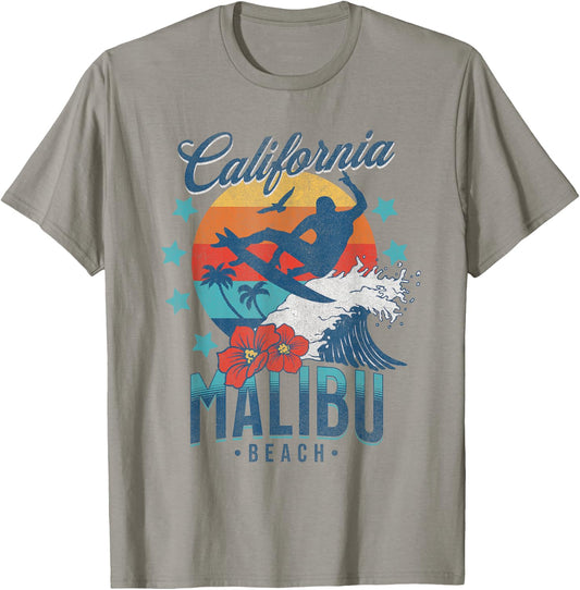 Malibu Beach California Surfing Vintage Vacation Retro Surf T-Shirt - T-Shirt | Sand