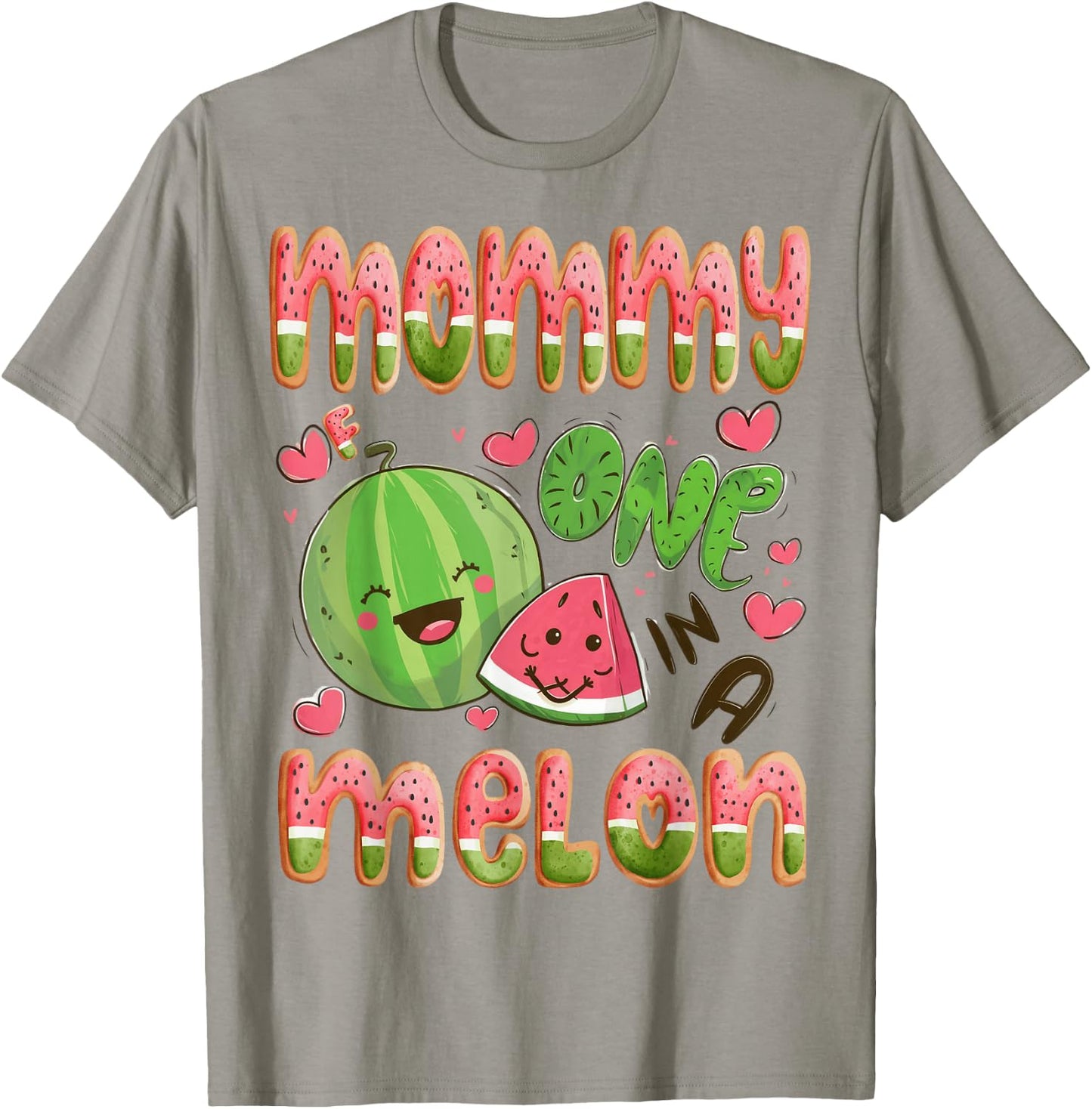 Mommy Of One In A Melon 1St Birthday Watermelon Bday Party T-Shirt - T-Shirt | Sand