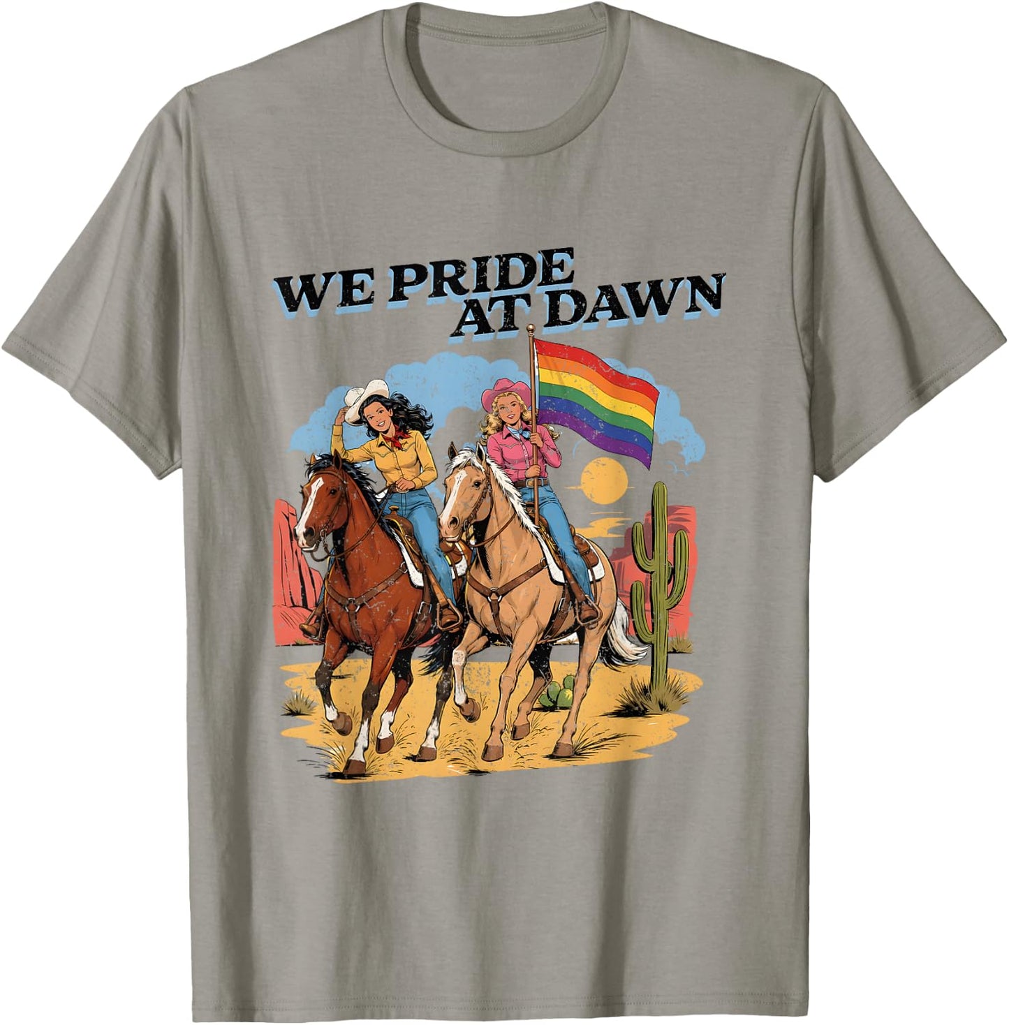 Lesbian Cowgirl Vintage Lesbian Pride Queer Western LGBTQ T-Shirt - T-Shirt | Sand