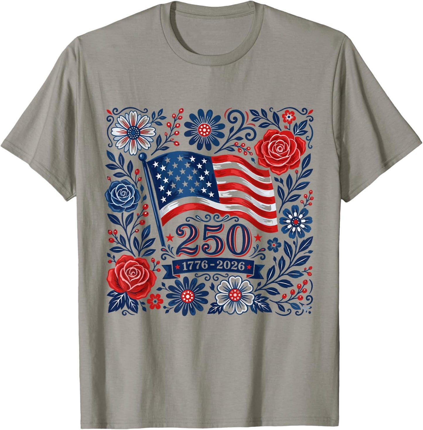 Floral 4th of July American Flag 250 Years 1776-2026 Women T-Shirt - T-Shirt | Sand