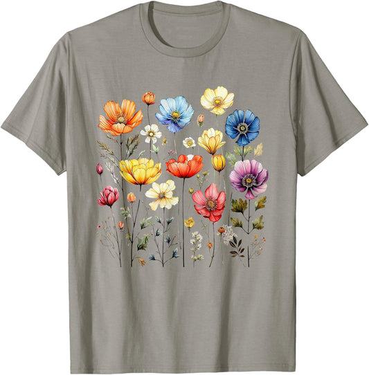Wildflowers Summer Garden Spring Flowers Retro Women , white, S T-Shirt - T-Shirt | Sand