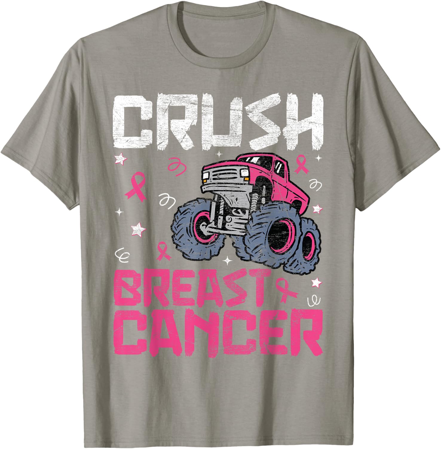 Crush Breast Cancer Awareness Monster Truck kids Boys Girls T-Shirt - T-Shirt | Sand