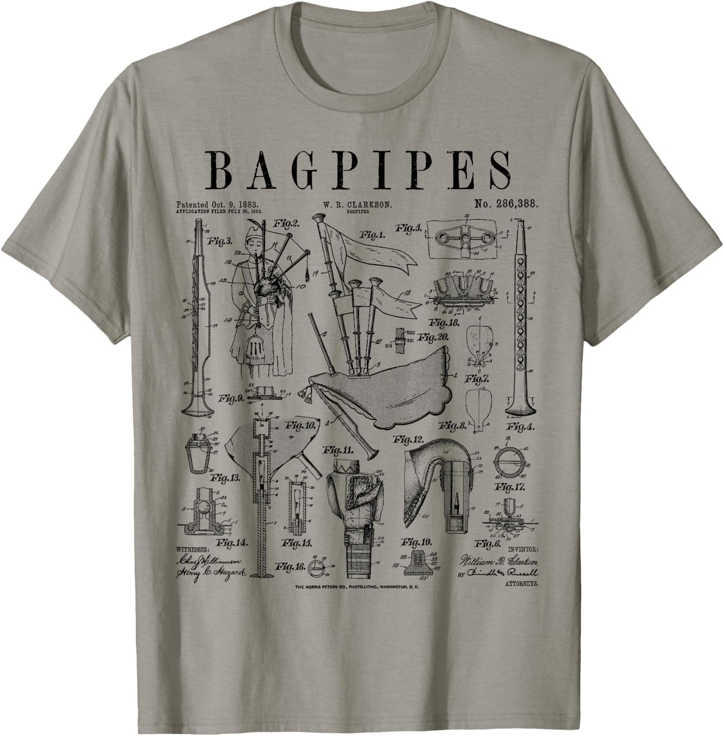 Bagpipe Bagpipe Player Vintage Patent Musician , grey, S T-Shirt - T-Shirt | Sand