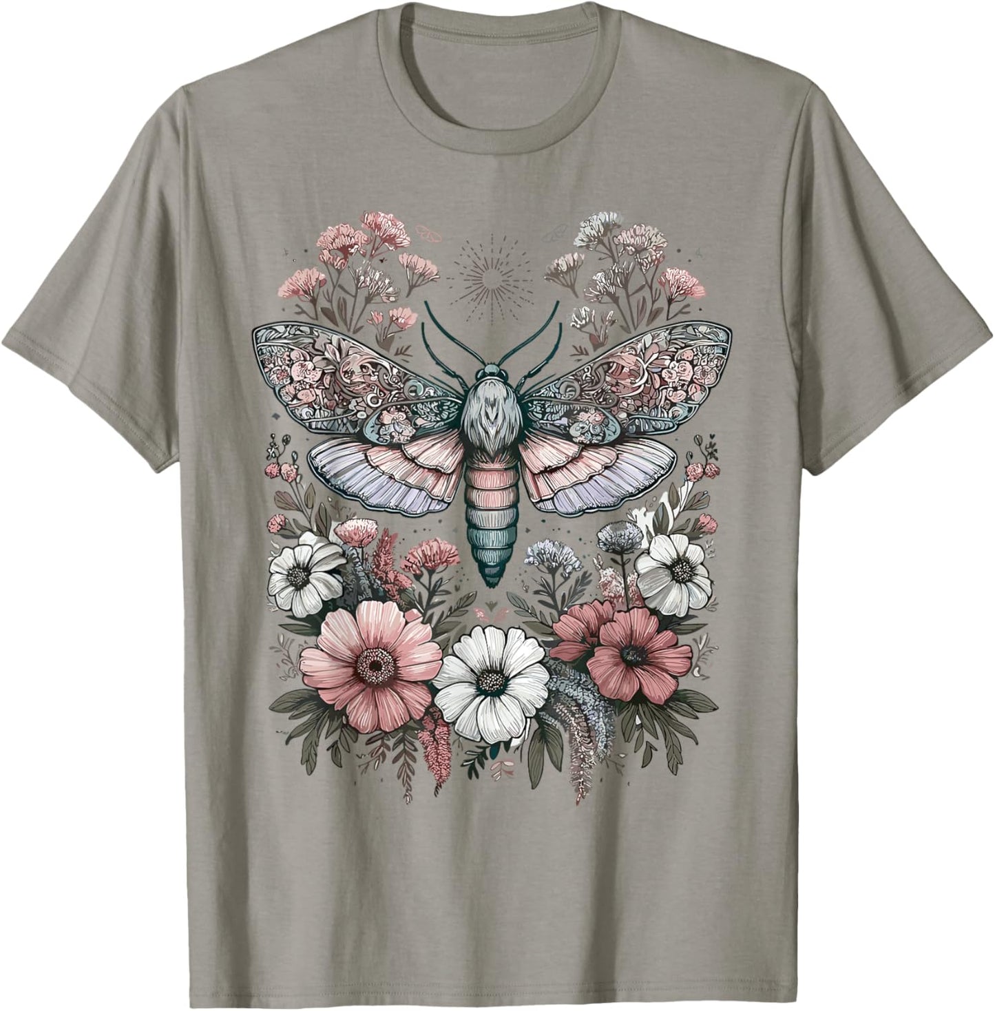 Fairycore Fairycore Aesthetic with Enchanted Flower Moth in Pastel Colours , White T-Shirt - T-Shirt | Sand