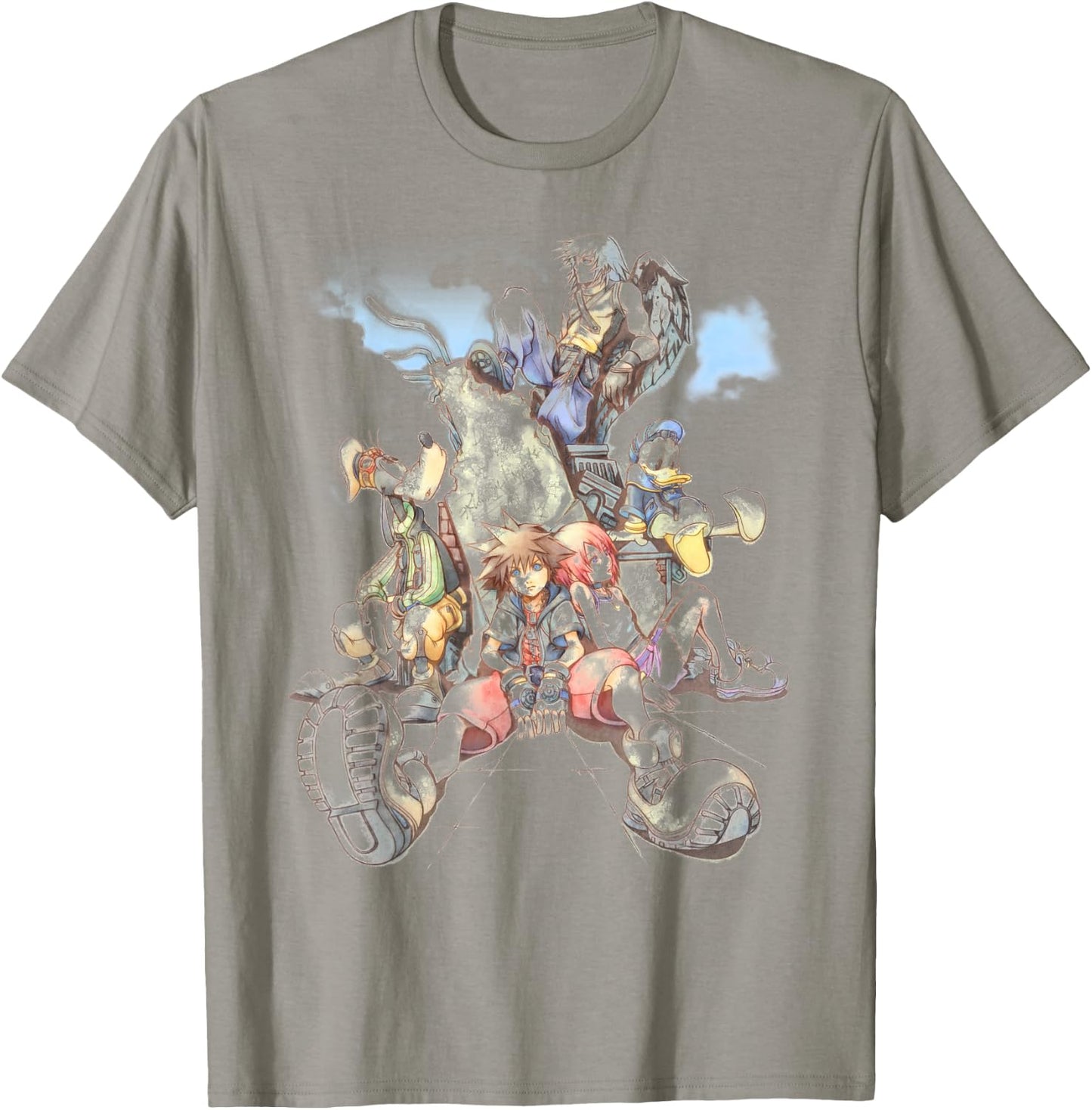Disney Kingdom Hearts Group Shot Deep Dive Sketch T-Shirt - T-Shirt | Sand
