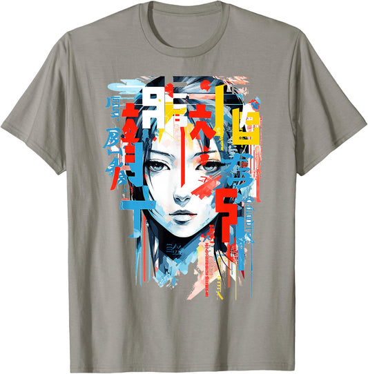 Women Text Colorful Girl Face Art Abstract Women , white, S T-Shirt - T-Shirt | Sand