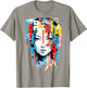 Women Text Colorful Girl Face Art Abstract Women , white, S T-Shirt - T-Shirt | Sand
