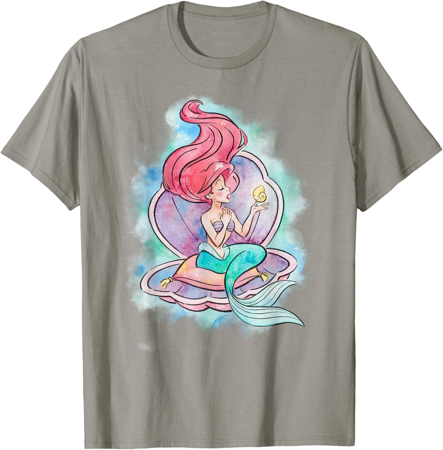 Disney The Little Mermaid Ariel in Shell Watercolor Pose T-Shirt - T-Shirt | Sand