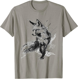 Fuchs Tierdruck Zoo Zeichnung Kunstwerk Abstrakter Fuchs T-Shirt - T-Shirt | Sand