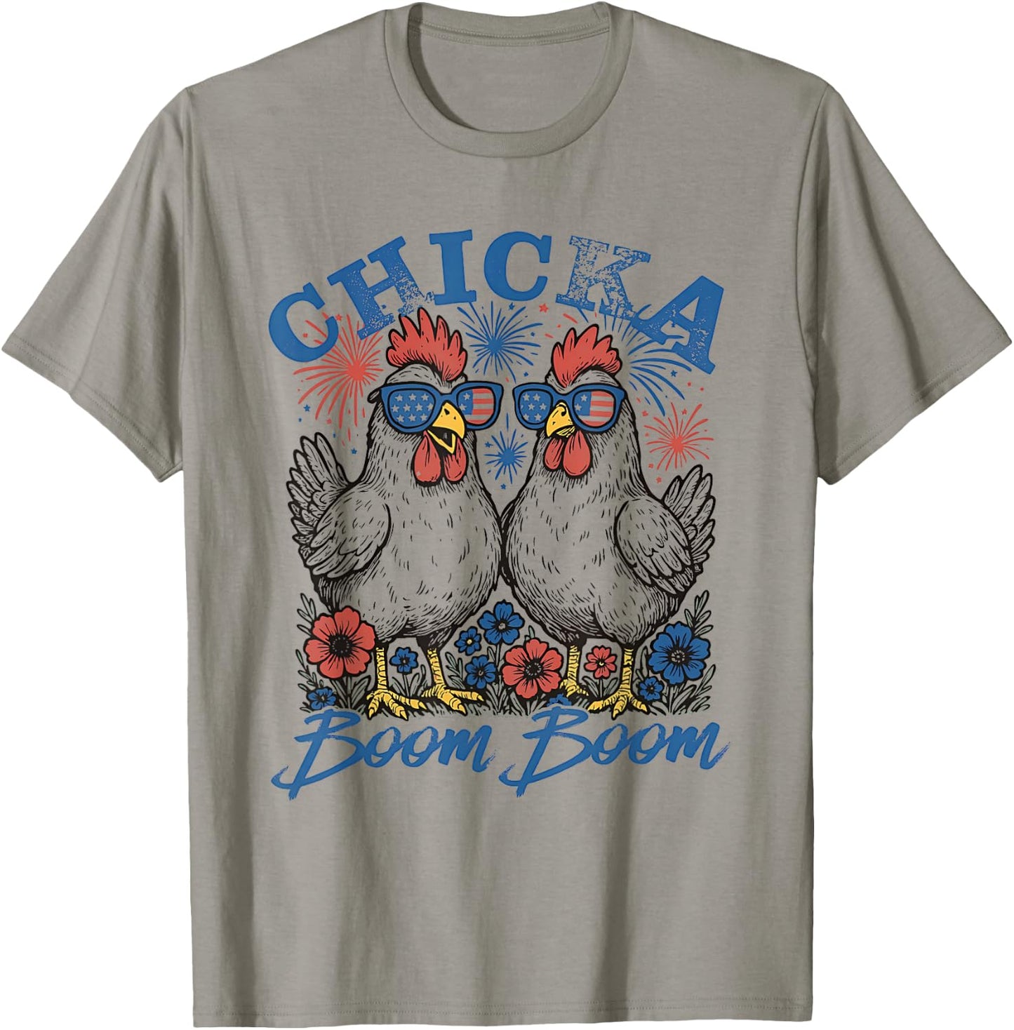 Chicka Boom Boom Patriotic Chicken 4th of July USA Design T-Shirt - T-Shirt | Sand