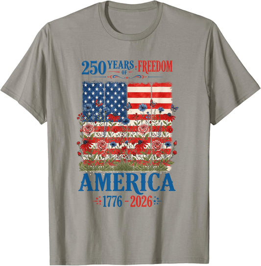 America 250 Years of Freedom Floral Flag Women 2026 T-Shirt - T-Shirt | Sand