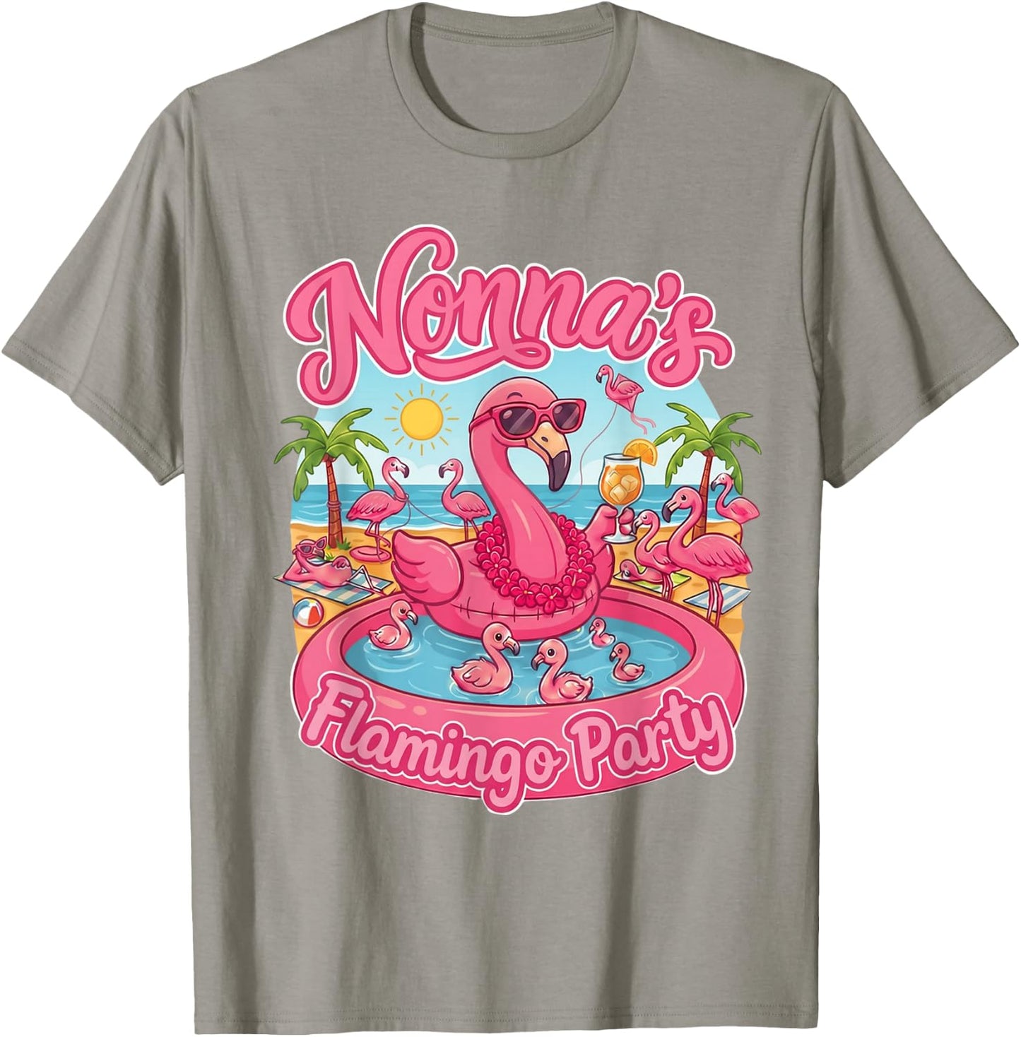 Nonna's Flamingo Party Family Reunion T-Shirt - T-Shirt | Sand