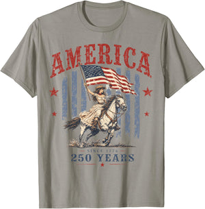 America 250 Years Patriotic Cowgirl 4th July for Girl Women T-Shirt - T-Shirt | Sand